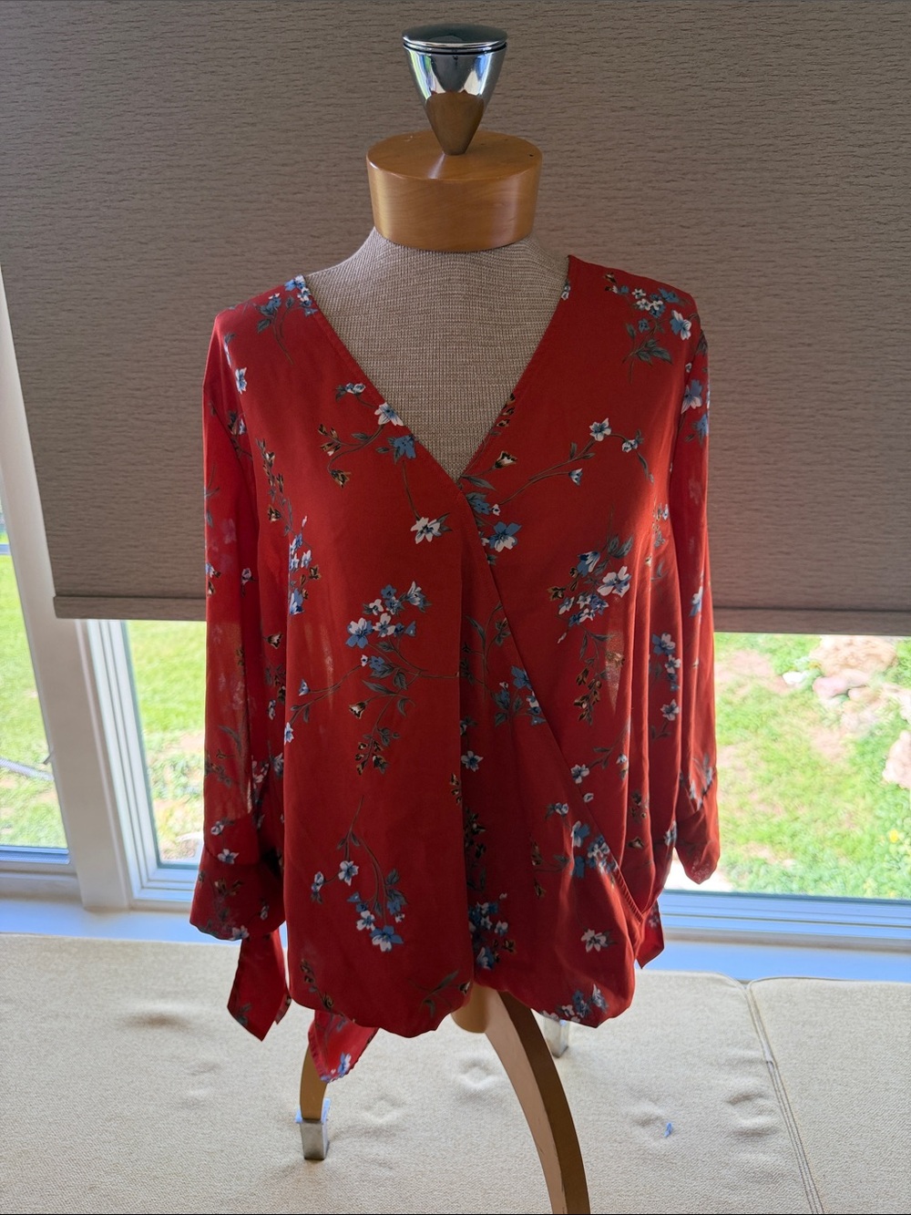 West Kei Red Floral Surplice Blouse